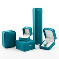 Teal jewelry box set with gold crown accents for rings necklaces and pendants - Ring Box / Navy Blue