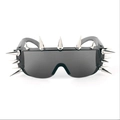 Cyberpunk style black shield sunglasses with silver punk spikes for parties and festivals - No. 2 17 Spikes / Black