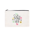 Canvas zipper pouch in cream white featuring colorful floral print and sisters quote - Sisters in Christ 6