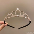 Champagne gold crown headband with white rhinestones and a sparkling water drop pendant - 33# Waterdrop [Velvet Headband] (12cm)