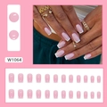 Uñas postizas de manicura francesa rosa degradado con puntas blancas de forma cuadrada - Tipo de Pegamento / Estilo Francés Simple (W1064)