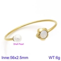 Adjustable gold flower bangle with white shell pearl and opal center stone detail - Gold Opal Flower Style (KB123093-K)
