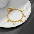 Gold stainless steel star bracelet with white shell inlays and hollow pentagram charms - Star Bracelet N207