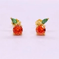S925 Sterling Silber Grapefruit Ohrstecker mit grünen Blättern auf rosa Hintergrund - Vollständiges S925 Sterling Silber / Gold