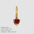 14K gold-plated stainless steel round birthstone zircon pendant in Jan-Light Siam red - January Dark Red - Gold