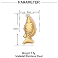 Detailed size and weight parameter view of a 24mm golden fish pendant in stainless steel - Fish Shape / Gold