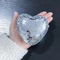 Silver reflective heart-shaped disco ball ornament with glittering mirror tiles - 10cm / Silver