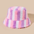 Winter plush bucket hat with pink and purple striped faux fur for women - One Size / Pink Purple White Stripes (2)