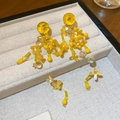 Summer style floral beaded drop earrings with yellow resin flowers and clear crystals - 40# Silver Earring Post - Yellow - Tassel