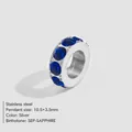 Stainless steel spacer bead with blue sapphire stones for DIY jewelry making necklace - September Royal Blue (SEP-SAPPHIRE) / 10.5x3.5mm / Silver