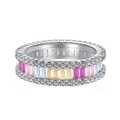 Elegant S925 silver ring featuring colorful rectangular stones and pavé cubic zirconia - Multicolor Baguette Gemstone Full Pave Style (DY120747)