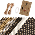 Christmas gift wrapping set with bronze gold patterned paper, twine and festive stickers - Set 1 / 50x70cm