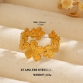 18K gold plated stainless steel daisy ring featuring a minimalist floral daisy pattern - Series Five-Petal Flower Style (250) / Gold