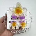 Three-piece plumeria jewelry set featuring a large hair claw and two floral accessories - First Love Snowflake Purple Set (includes Card)