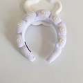 Light purple plush cloud headband with pearls and high top non-slip sponge design - White With Pearls