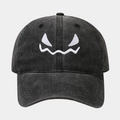 Casquette rétro en coton délavé avec motif tête de citrouille brodé en noir - Réglable / Noir