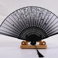 Japanese style folding fan with blue floral butterfly pattern and black tassel - Grey-White Gradient Floral Butterfly (Pattern 26)