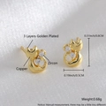Golden cat-shaped stud earrings with zircon inlay and 3-layer gold plating finish - Gold Plated Cat EN03-10
