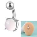 14G stainless steel belly button ring with pink translucent stone in silver finish - 1.6x10x5x8mm / Transparent Pink