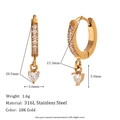 Détails des boucles d'oreilles cœur plaquées or 18 carats avec zircon et acier inoxydable - Pendentif Coeur
