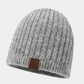 Women's grey chunky knit beanie with leather snowflake patch for winter outdoor warmth - One Size / Light Gray
