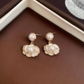Elegant white enamel flower earrings with pearls and gold-plated silver needle studs - White Flower Pearl Studs