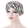 Milk silk turban hat with zebra print and decorative braided trim for women - Beige Zebra Stripe