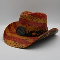 Vintage western cowboy straw hat with distressed US flag pattern and eagle metal emblem - 56-58cm / Flag Style 12