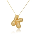 Detailed macro view of a gold bubble letter pendant with shimmering micro-pave cubic zirconia - Letter K (D1079-K)