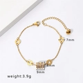 Gold chain bracelet featuring roman numeral charms and sparkling zircon pave accents - Roman Numeral Ring Pave Rhinestone Style (HF-S4147)