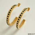 Orecchini a cerchio dorati in acciaio inossidabile con cristalli verdi - KDE1517 Oro + Strass Verde