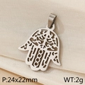 Silver Hamsa Hand pendant with hollow pattern, size 24x22mm, minimalist steel jewelry - Steel Color Hollow Scroll Pattern Style (KP100655-Z)