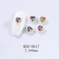 Détails de bijoux d'ongles cœur avec cristal et perles sur faux ongles blancs - 1 Pièce / Aurore Irisé (8617)