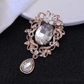Vintage gold flower pendant with large oval crystal and teardrop stone charm - Gold Base White Gem