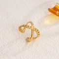 Polished 18K gold plated titanium steel adjustable ring with cross chain design - Double Layer Crossover / Gold