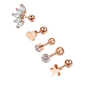 5-piece rose gold geometric stainless steel stud earrings with zircon stones and screw backs - Set 11 (Rose Gold/Marquise Drill/Pave Ball/Star)