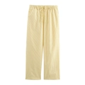 Détail du pantalon large à rayures jaunes avec taille élastique à cordon et texture popeline - XS / Pantalon à Rayures Jaunes