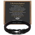 Brown braided leather bracelet with black magnetic clasp and romantic gift card message - Boyfriend + Engraving Love You Forever