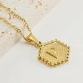 Gold stainless steel necklace with hexagonal letter P pendant and beaded edge detail - Letter P (Single Pendant)
