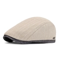 British style newsboy flat cap in beige with thin stripes and adjustable fit - Beige