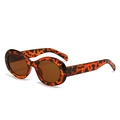 Retro oval sunglasses with leopard print frames and brown lenses in side profile - Tortoise Frame Tea Lens