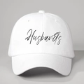 Adjustable white cotton baseball cap featuring black Husbands script embroidery - One Size / White