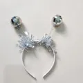 Silver disco ball headband with spring antennas and sequins measured by a metal tape ruler - White Headband