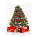 Close-up of bohemian Christmas tree tapestry with festive gifts and teddy bear detail - Teddy Bear Xmas Tree-ZJ100563