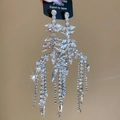Detailed close-up of sparkling rhinestone leaf tassel earrings with silver-tone finish - Silver Pin Silver Leaf Long Tassel Style