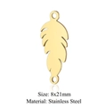 Golden feather stainless steel pendant for DIY jewelry making, size 8x21mm with double loops - Gold Double Hole Feather (8x21mm) / 5 Pcs/Pack
