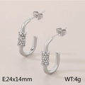 Silver C-shaped stainless steel earrings with sparkling rhinestones in a polished finish - Style B Silver (KE115278-KFC)