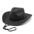 Dettaglio cappello cowboy in paglia nera con cinturino in pelle e sottogola - M (56-58cm) / Nero