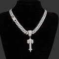 Collana hiphop a catena cubana argento con ciondolo a spada incrociata e strass lucidi - Solo ciondolo / Argento