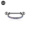 G23 titanium barbell with colorful opal stone shield and solid titanium logo - 8mm Steel with Opal OP38